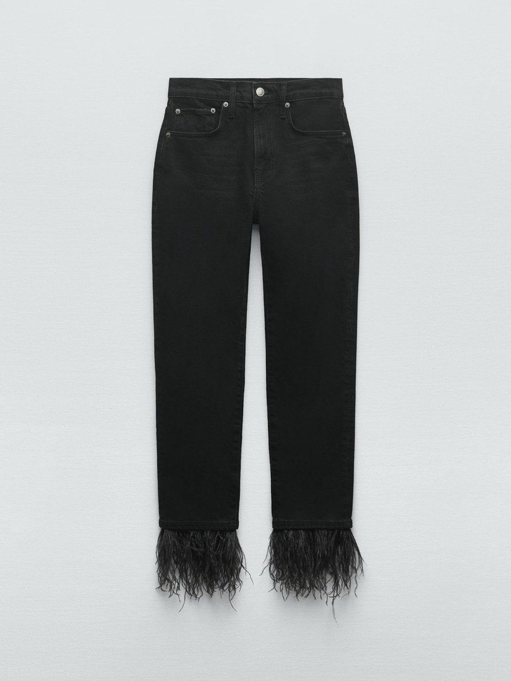 Zara Black Straight-Leg Jeans with Feathered Hems